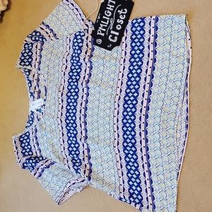 Society Girl Blouse XL Blue Pink White Yellow Short Sleeve Open Back